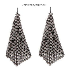RETRO Hematite Chainmail Sheets Dangling Earrings